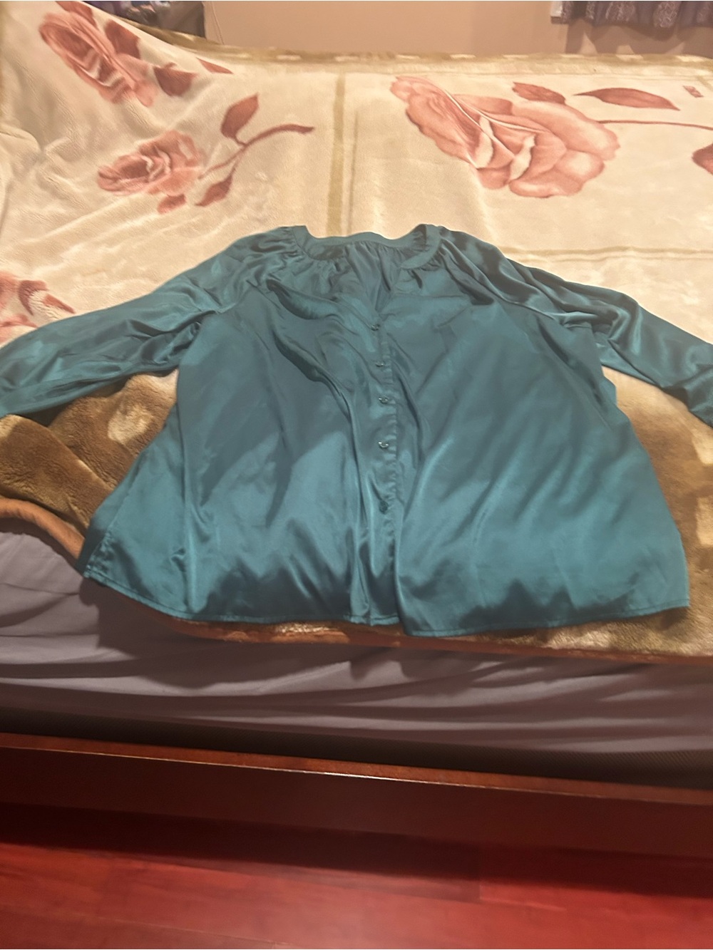 LuLaRoe Teal Satin Button-Front Blouse